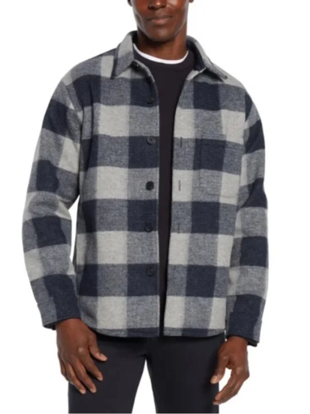 Banana Republic Navy Gray Plaid Heritage Shirt Jacket Shacket Size Large
